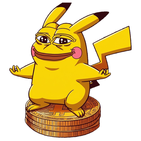 Smug Pepechu sitting on a stack of gold coins