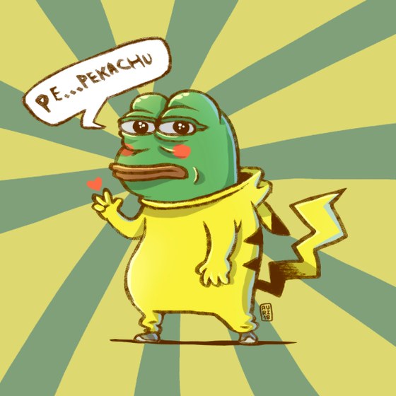 Pepe in a Pikachu onesie saying Pe...Pekachu